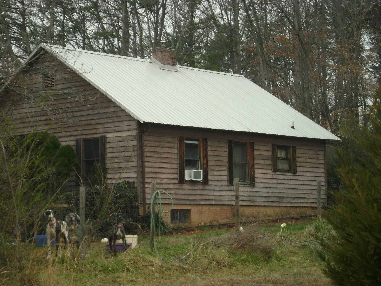 White metal roof on an old wood sided farmhouse, from a Asphalt Shingle Roof Repair job in Penn Laird